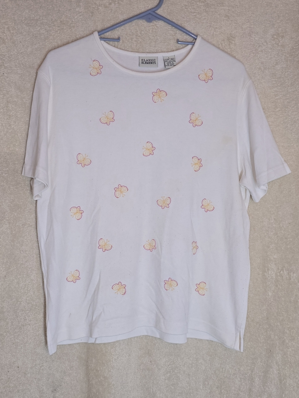 Classic Elements Girls Size L(14-16) White T Shirt Butterflies